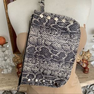 HAMMITT Wristlet Leather Snake Print Studded Trim